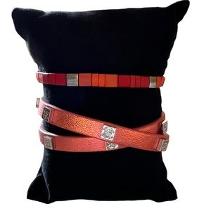 Rustic Cuff Burnt orange bundle - double wrap and tile stretch bracelet